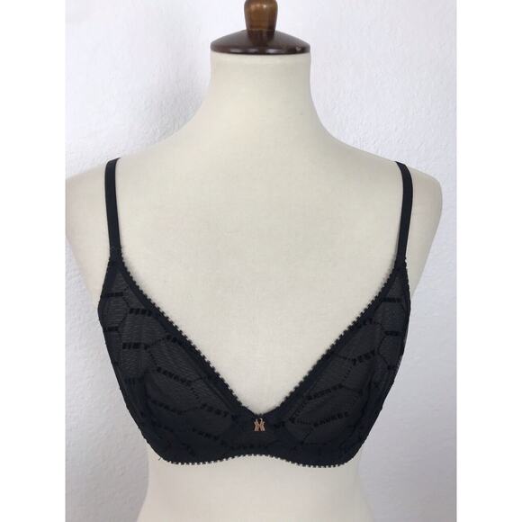Savage X Fenty Lingerie Sheer Mesh Velvet Logo Underwire Bra - Picture 1 of 9